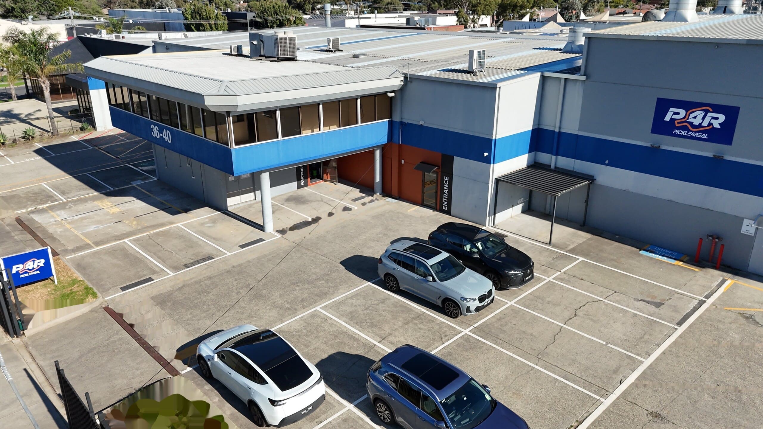 Aerial view of the Pickle4Real venue and car park in Mentone